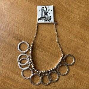 Boutique Hammered Silver Circle Beaded Necklace, 16-18 Inch Chain